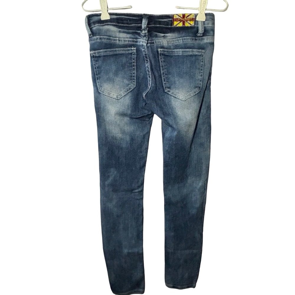 MACHINE Y2K Boutique Distressed Skinny Jeans, Size 0 - Picture 2 of 6